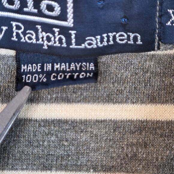 Vintage Polo Ralph Lauren XL Long Sleeve Stripe Shirt Gray White Cotton - Picture 4 of 12